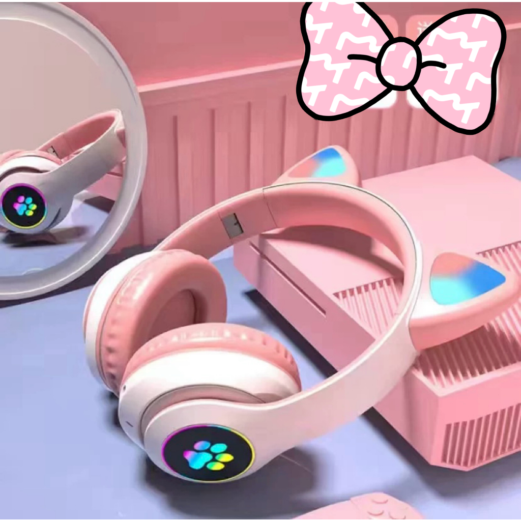 Fone Orelha De Gatinho Gato Headphone  Led Sem Fio Com Microfone por R$ 21,99