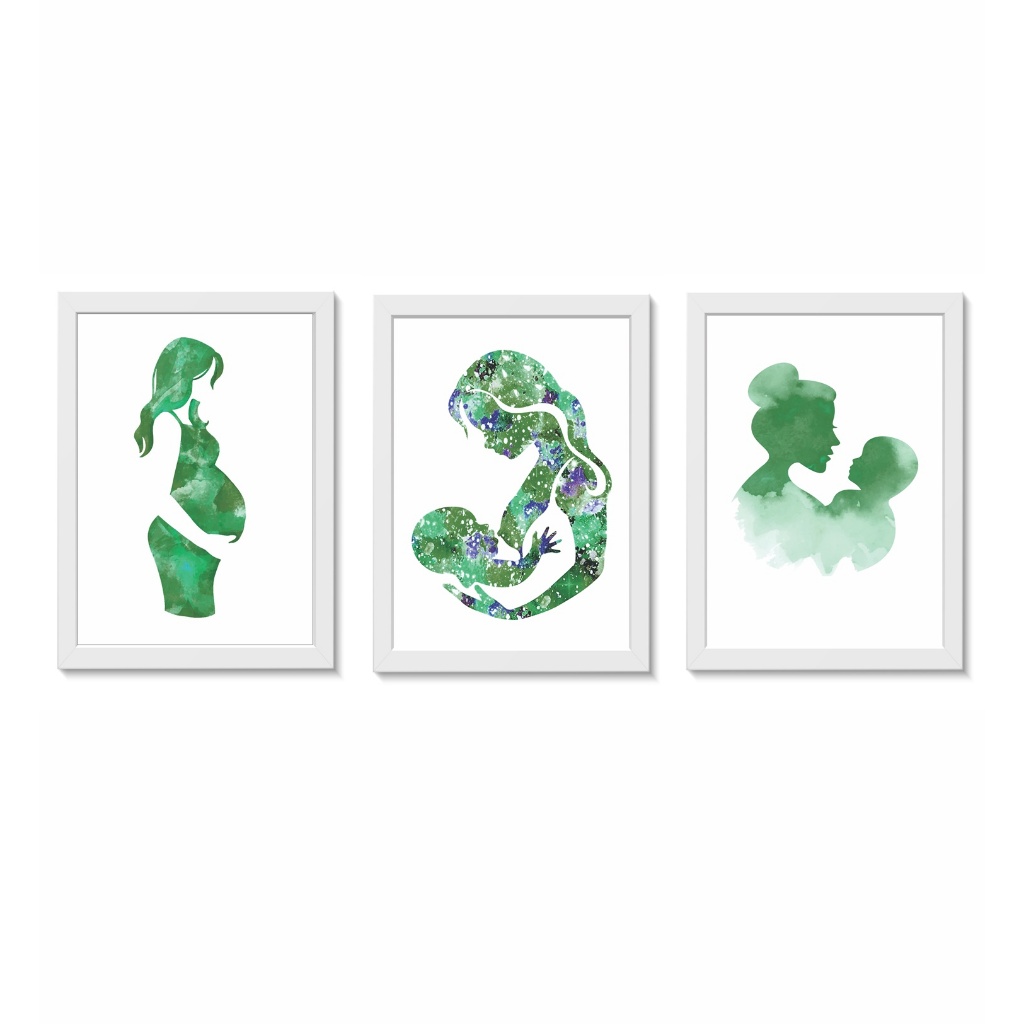 Kit 3 Quadros Decorativos Gestante Amamanetação Pediatria Medicina Consultório Medicina Molduras 20x30cm Madeira Vidro