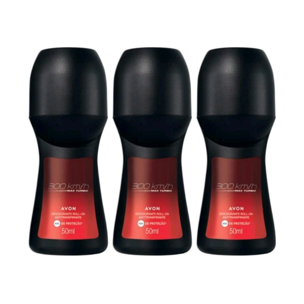 Kit com 3 Desodorante Roll on 300 km/h Max Turbo 48ml - Avon