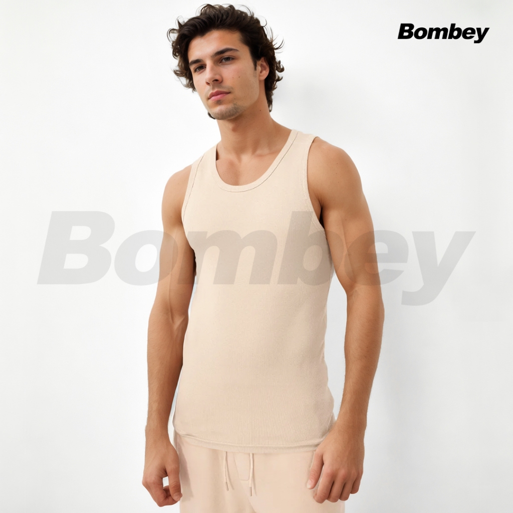 Regata Masculina Off White Tank Modelo Americano Gringa Ribana em Algodão e Elastano Bombey