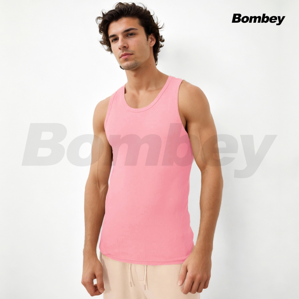 Regata Masculina Rosa Chicletes Tank Modelo Americano Ribana em Algodão e Elastano - Bombey