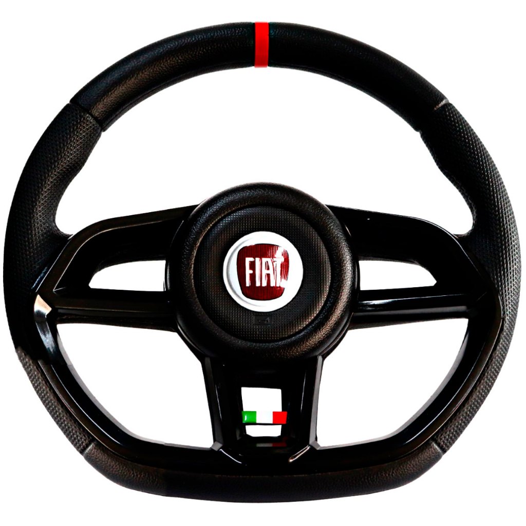 Volante Esportivo Gti Preto Emblema Logo Vermelho Itália Anel Vermelho Stilo Duc