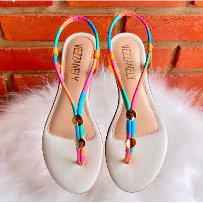 Sandália Feminina  Rasteirinha  ajustavel colorida moda Conf