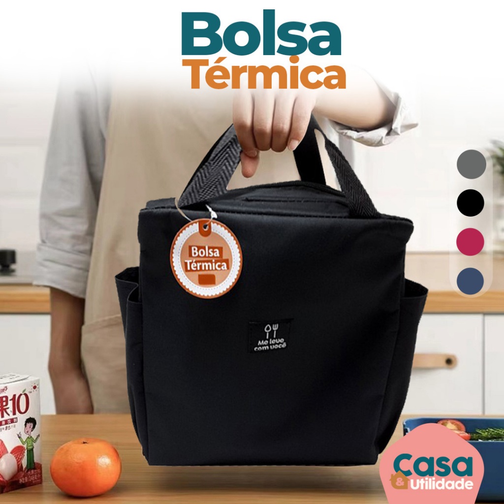 Bolsa Térmica Portátil Lancheira Necessaire Marmita Lanches Bebidas Viagem 1 Compartimento 2 Bolsos Laterais