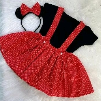 Minnie Vermelha Jardineira Infantil Salopete Vermelha ou Rosa Vestido + orelha Minnie mouse