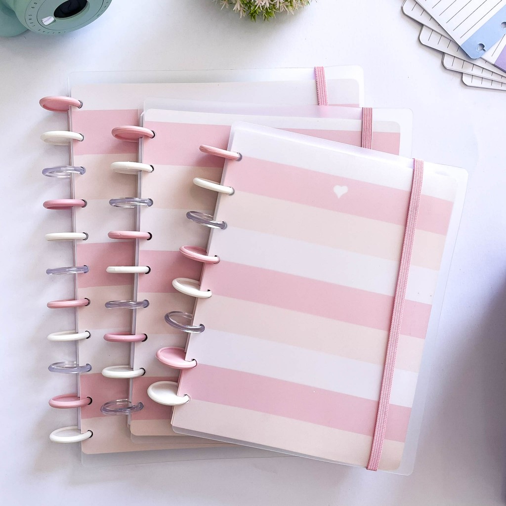 Caderno de disco Basic Rosa listrado -Folhas Reposicionáveis - Inteligente em Oferta na Shopee