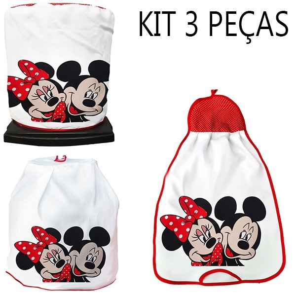 Kit de Cozinha c/ 03 peças Estampado Minnie/Mickey (Capa de Galão, Botijão e Puxa-Saco) Decoração Casa em Oferta na Shopee