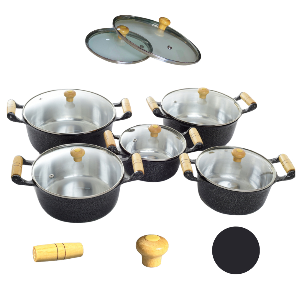 Imagem Jogo de Panela Tampa de Vidro Preto Premium Alumínio Fundido Batido