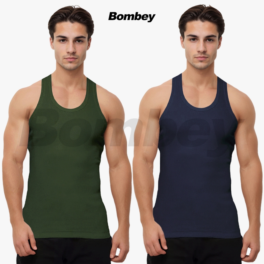 Kit 2 Regatas Masculina Marinho + Cores Tank Modelo Americano Ribana Algodão Elastano Bombey