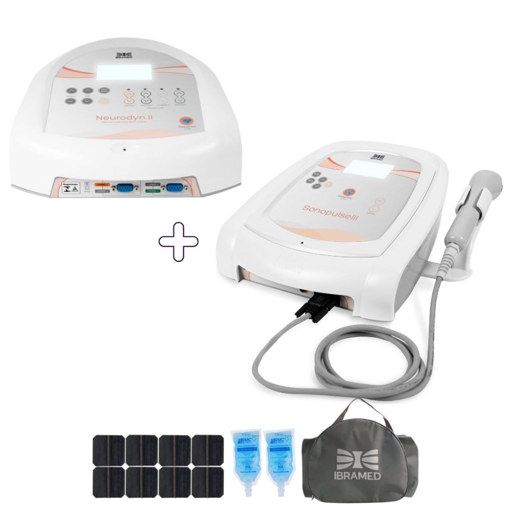 Kit Sonopulse III  Neurodyn II Ibramed  Ultrassom 1 e 3 MHz  Correntes Russa TENS FES Fisioterapia em Oferta na Shopee