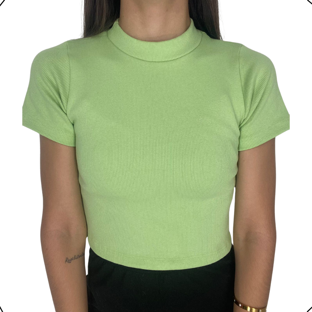 Blusa Ribanna Canelado Cropped Manguinha Feminino Lançamento