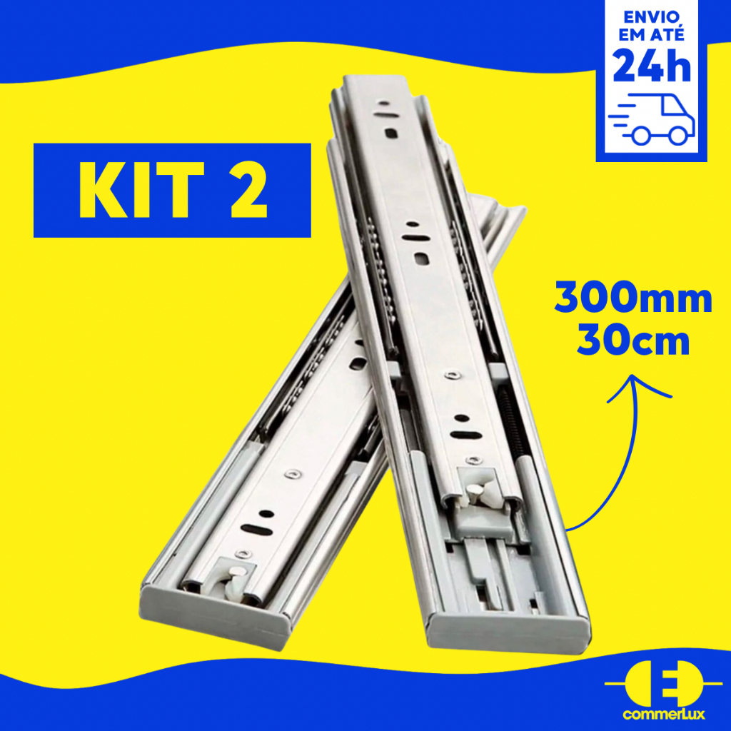 Kit 2 Corrediça Gaveta Trilho Telescópico 30cm 2 Pares 20kg