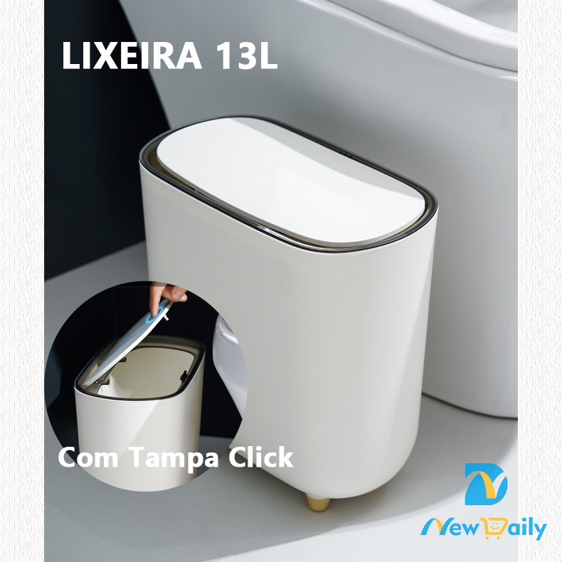 Lixeira 13L banheiro cozinha escritorio com tampa Click Economizar espaço BC-40 em Oferta na Shopee