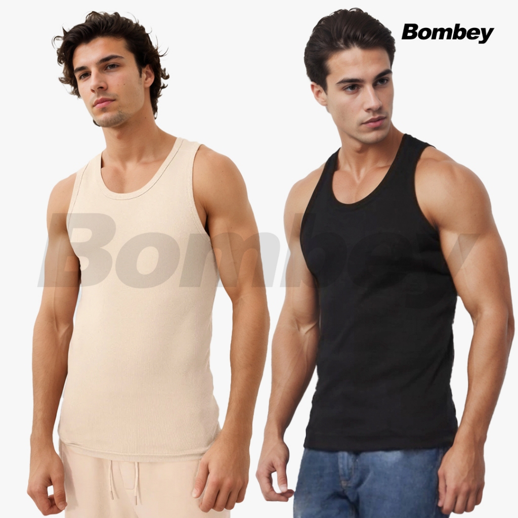 Kit 2 Regatas Masculina Preta + Cores Tank Modelo Americano Ribana Algodão Elastano Bombey