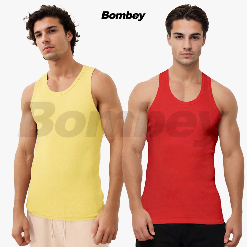 Kit 2 Regatas Masculina Vermelho + Cores Tank Modelo Americano Ribana Algodão e Elastano Bombey