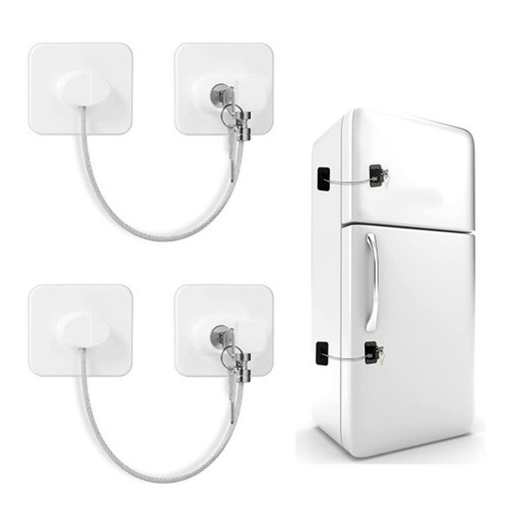 Kit 2 Trava Segurança Cadeado Para Geladeira Gaveta Sem Furo Branco Proteção Infantil Residencial