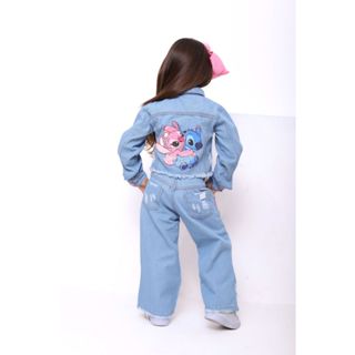 Conjunto Jeans Infantil Menina Stitch Lilo e Angel Calça e Jaqueta Luxo em Oferta na Shopee