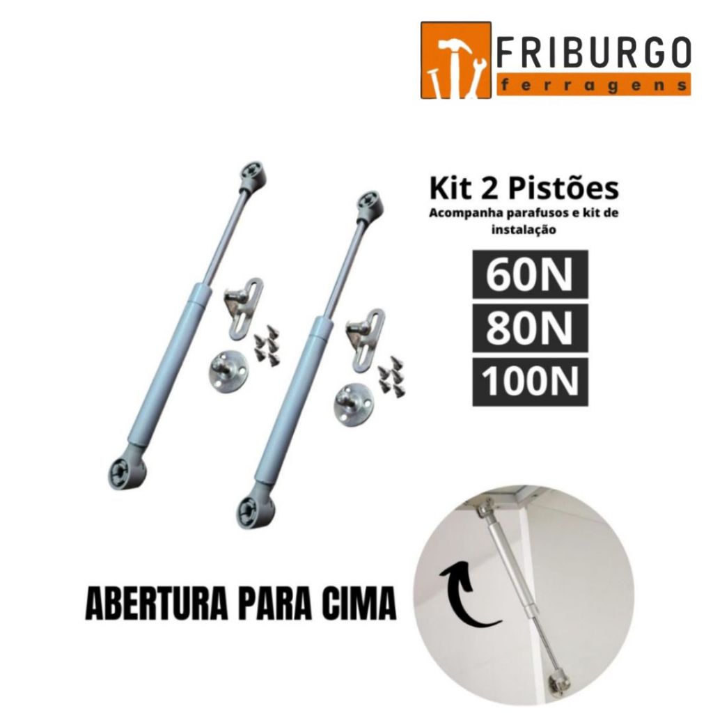 Kit com 2 UND Pistão a Gás Comum para Armario com Amortecedor