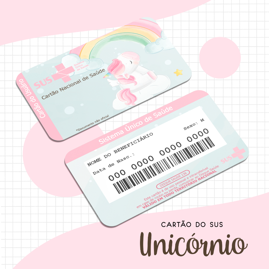 Cartão SUS Personalizado Vários Temas Menino e Menina Plastificado