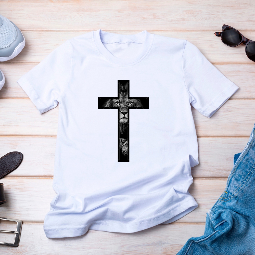 Camiseta T-shirt Estampada Religiosa Cruz Leao Tribo De Judá Religioso Confortavel