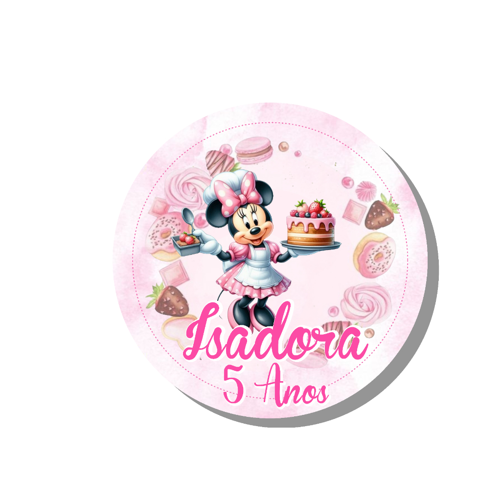 Adesivos  Minnie Princesa Miney Personalizados Realeza Confeiteira Baby Lembrancinhas 1 ano 2 anos Maternidade Chá  Bebê