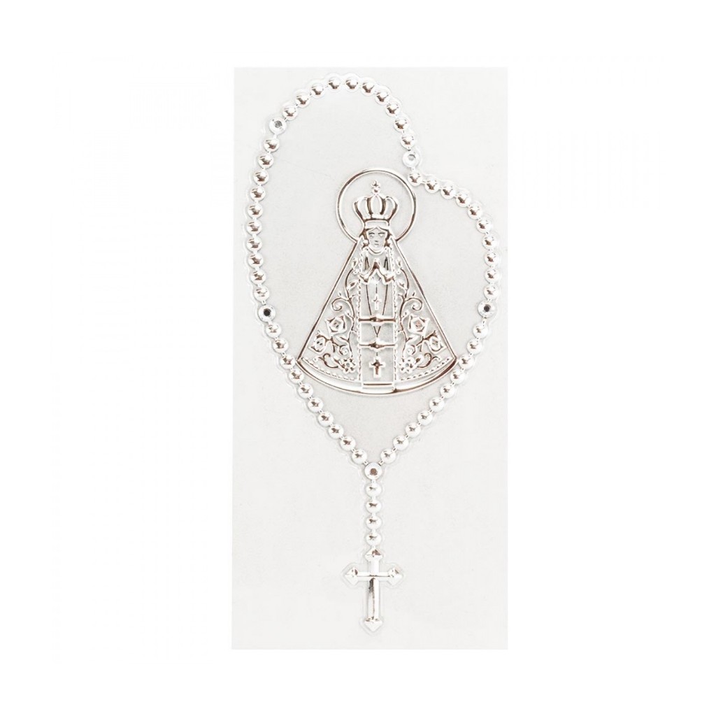 Adesivo Prateado Carro Terço Nossa Senhora Aparecida 20x9cm