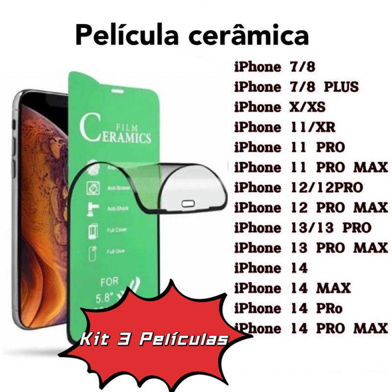 Película De Gel Hidrogel Cerâmica 3D Flexível Para iPhone 6/6s/7/8PLUS/X/Xs/XR/11/11Pro/11Promax/12/12Pro/12Promax/13/13Pro/13Promax/14/14Plus/14Pro/14Promax protege a tela