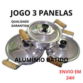 Jogo 3 Panelas Caçarolas de Alumínio Batido Grosso Fundido Tamanhos 16, 18 e 20 Preta e Polida em Oferta na Shopee