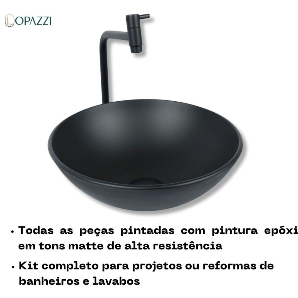 KIT CUBA DE VIDRO P/ BANHEIRO LAVABO REDONDA 35CM + TORNEIRA LINK ALTA E VÁLVULA CLICK INCLUSA - COR FOSCA PREMIUM