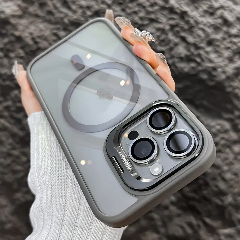 Magnética Capa De Celular Capinha Para iPhone 15 15pro 15Promax Magsafe Case+Câmera Lente+Suporte De Telefone