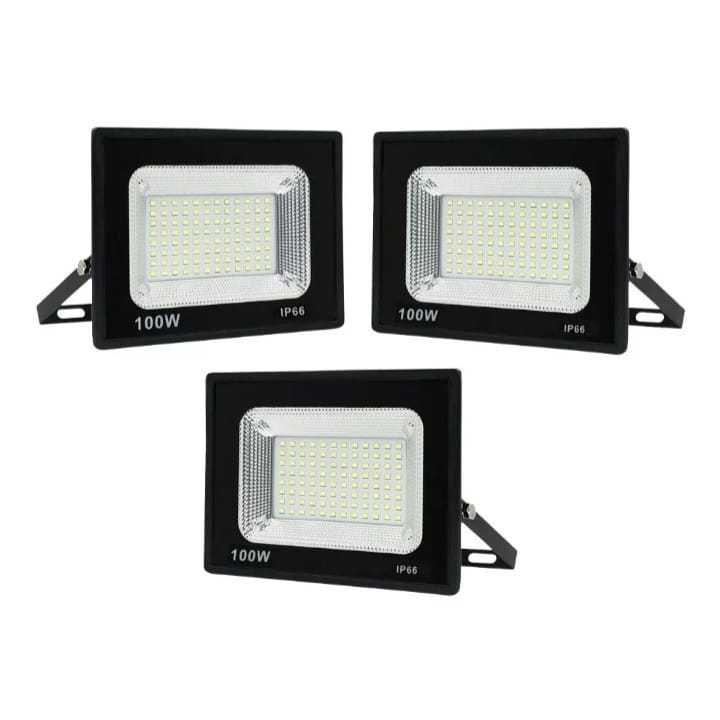 Kit 3 Refletor Led 100w Holofote Prova D'água Bivolt Luz Branco Frio em Oferta na Shopee