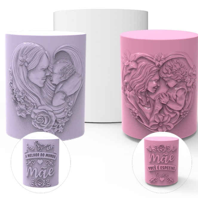 Forma de Silicone Vela Cilindrica Decorativa Dia das Mães | Frente e Verso | Artesanato