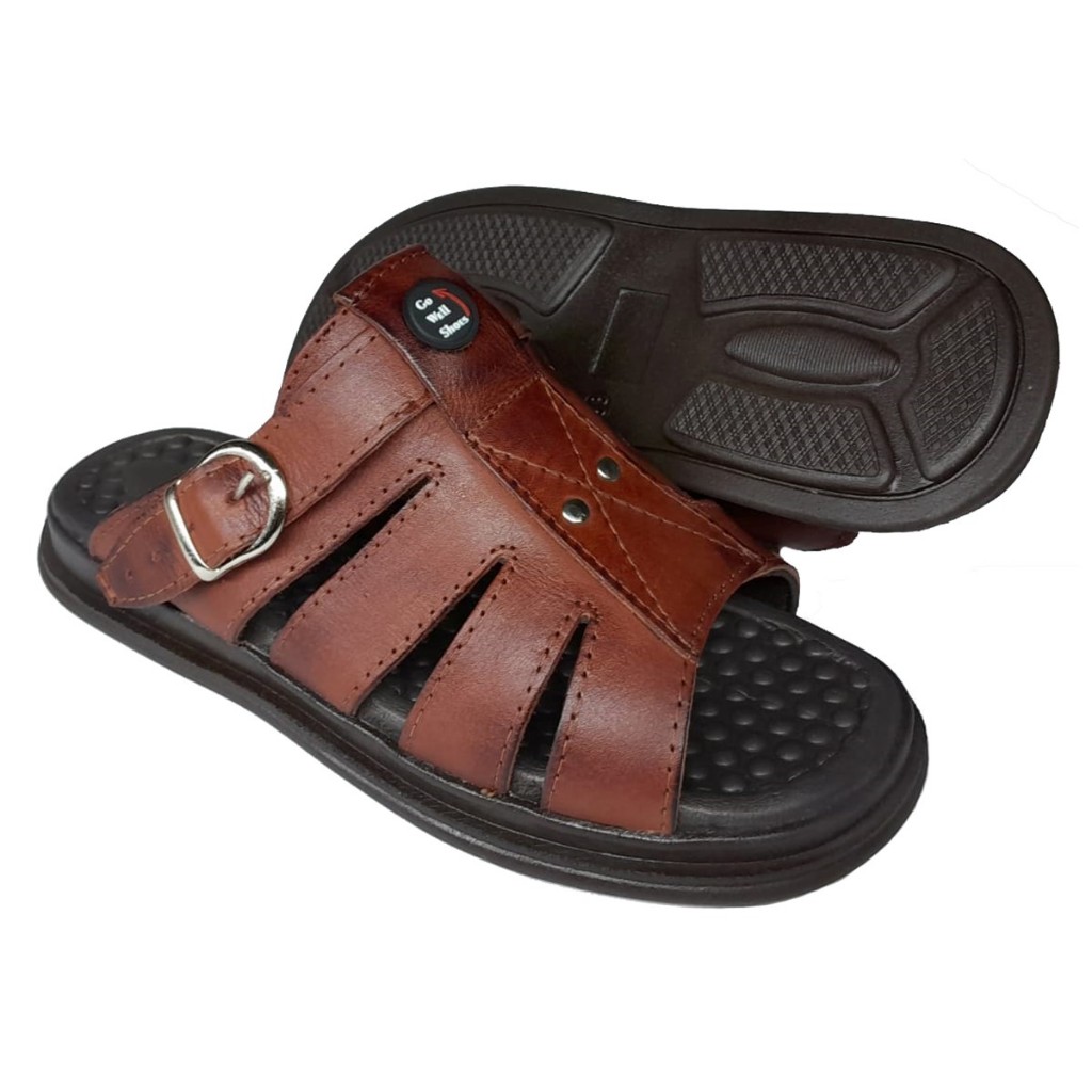 Sandália Franciscana Antiderrapante Couro Legítimo Anti Stress Masculino Casual Confortável