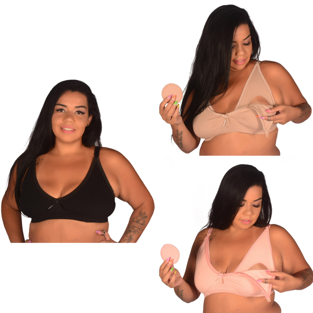 Kit com 3 Sutiãs de Amamentação PLUS SIZE Reforçado Algodão sem Bojo - Soutien Pós Parto Grávida Sustentação Feminino para Amamentar Sutian Adulto Seios Grandes Lingerie Feminina Confortável Gestante Maternidade Cotton Sutien