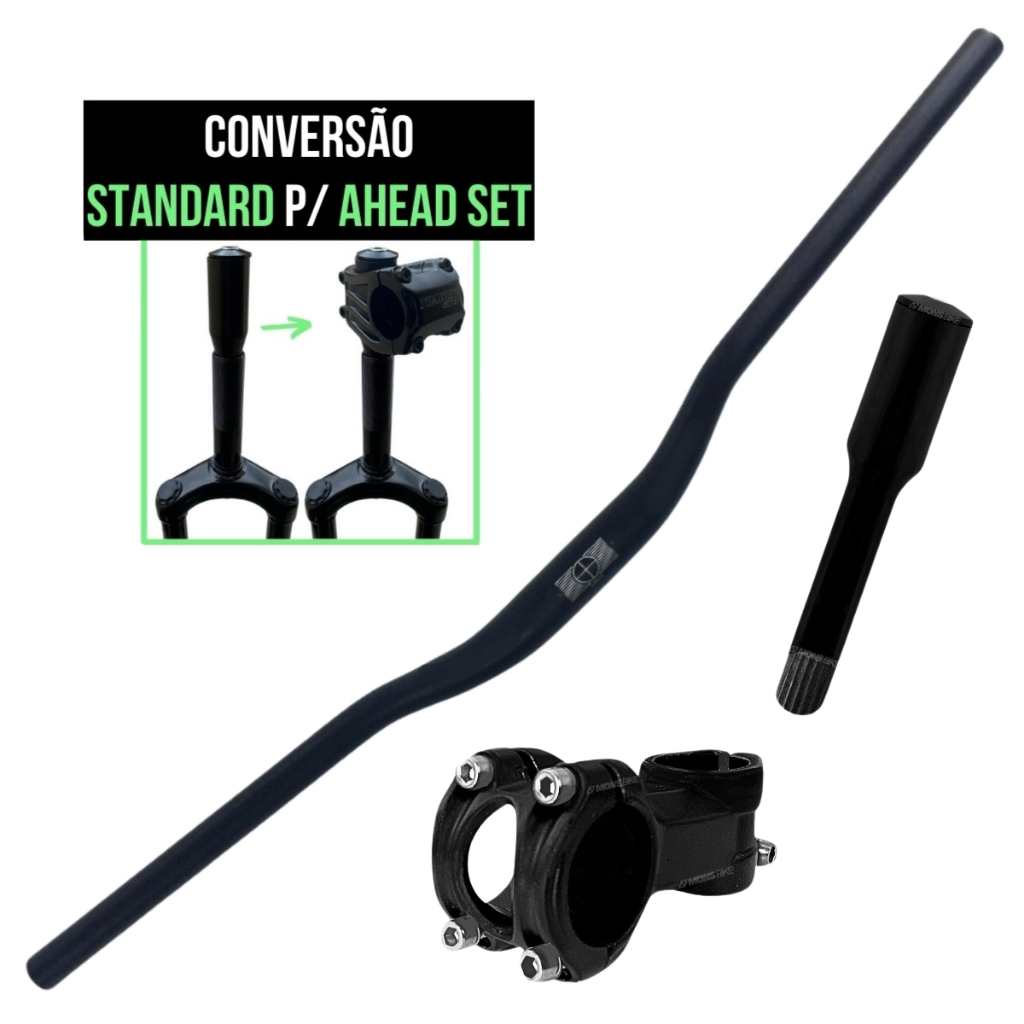 Kit Guidão Bike MTB + Mesa Avanço Mesinha 80mm + Canote Adaptador Standard Para Ahead Set