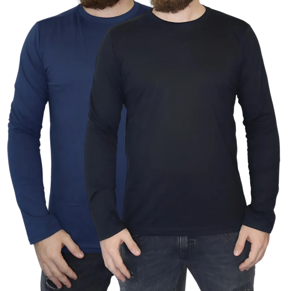 KIT 2 Camiseta Manga Longa Masculina Lisa Básica 100% Algodão