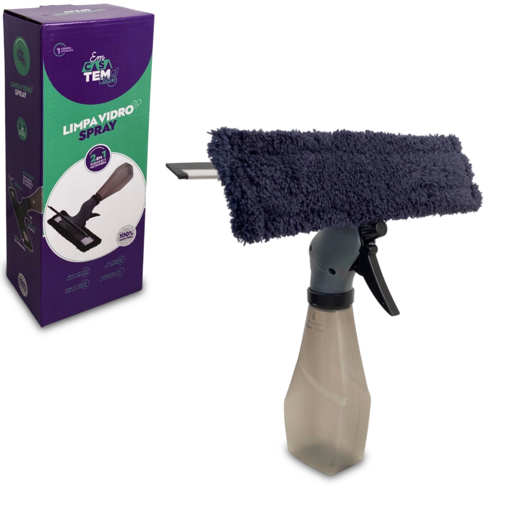 Limpa Vidros Espelho Box De Banheiro Spray Borrifador Com Reservatório Rodinho Mop Refil Microfibra Lavável