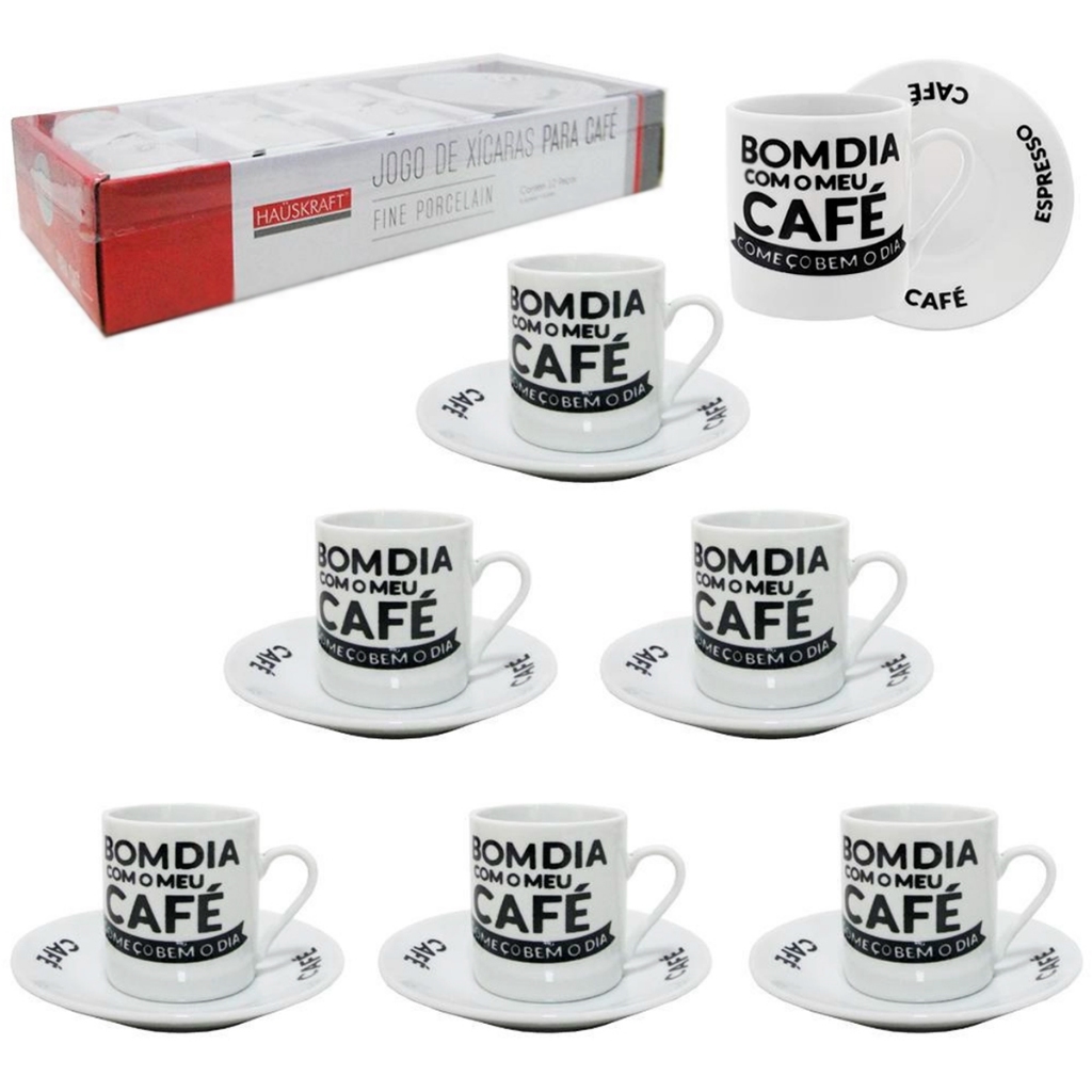 Jogo Xícaras De Café 80ml Porcelana Com Pires 12 Peças - Home & Living