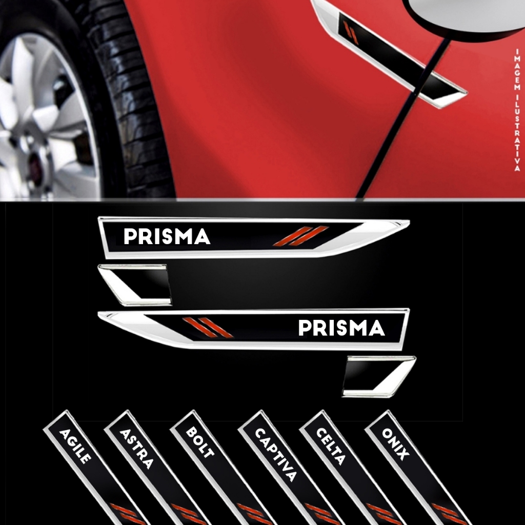Par Adesivo Emblema Lateral Paralama Premium Porta Compativel com Prisma Celta Astra Corsa Classic Onix