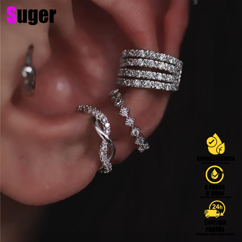 Piercing Fake Orelha Conch Infinito Cravejado Brincos cheios de diamante super flash foco pedra não perfurados detalhados europeus e americanos à deriva cheio de diamante luz brincos de clipe de osso de orelha de luxo