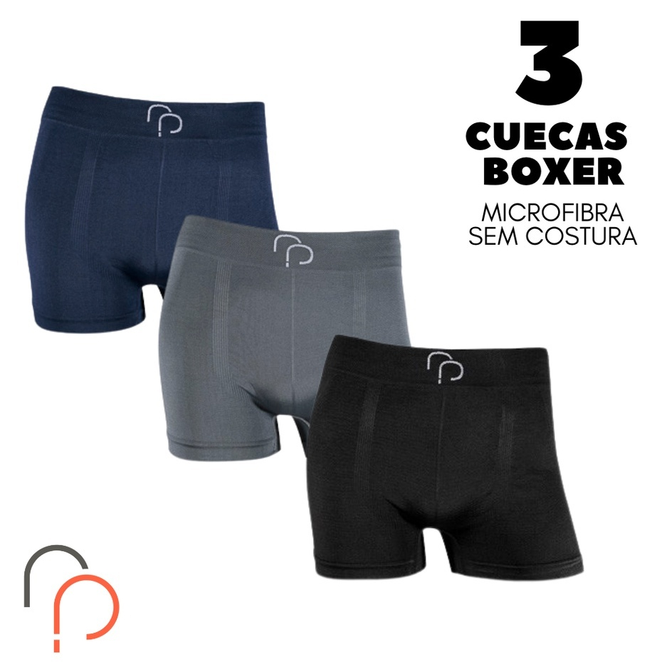 Kit 3 Cuecas Boxer Microfibra Cueca Box Sem Costura RP Masculino Adulto Envio Imediato