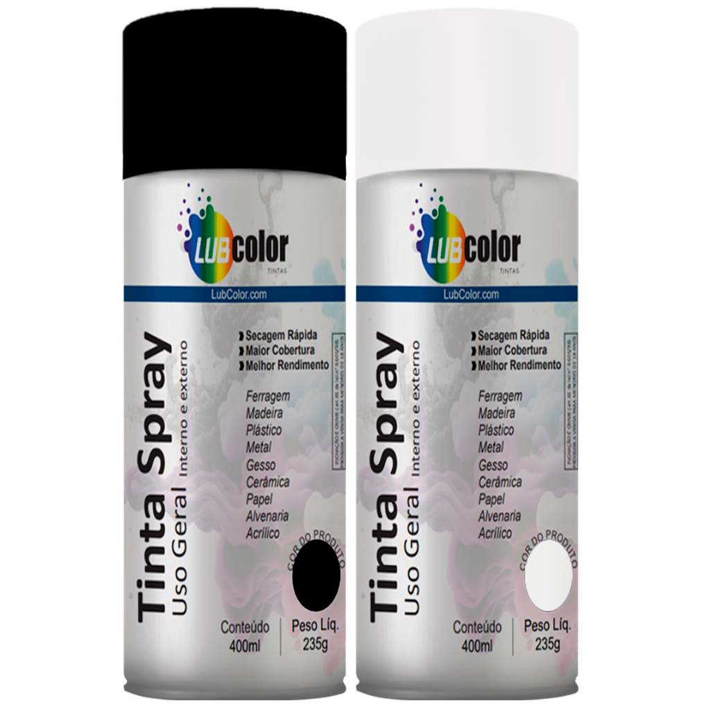 Tinta Spray Cores Preto E Branco Uso Geral Papel Plástico Madeira Ferro 400ml 235gr - LubColor em Oferta na Shopee