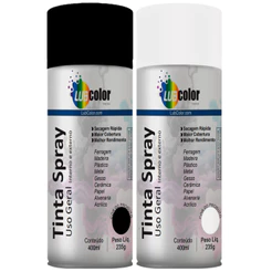 Tinta Spray Preto Ou Branco Multiuso Geral Papel Plástico Madeira Ferro Vidro 400ml Secagem Rápida