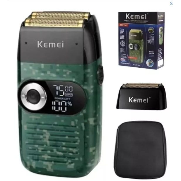 Barbeador Elétrico Shaver Kemei Km2027 Bivolt Profissional Cor Verde-escuro 110V/220V em Oferta na Shopee