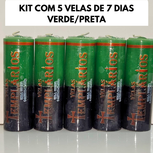 Vela Votiva de 7 Dias Bicolor Verde/Preta - 5 unidades de 250g, Parafina 100% Pura