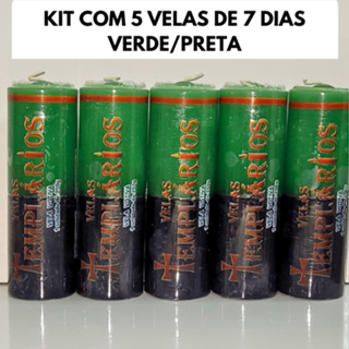 Vela Votiva de 7 Dias Bicolor Verde/Preta - 5 unidades de 250g, Parafina 100% Pura em Oferta na Shopee