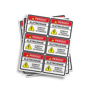 Adesivo de Sinalização Diversos Alta voltagem Cuidado Eletricidade 10x8cm