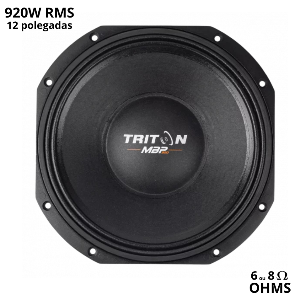 Alto falante 12 polegadas Médio Grave Triton 920W RMS impedância de 6 ou 8 ohms  Médio Triton MBP920