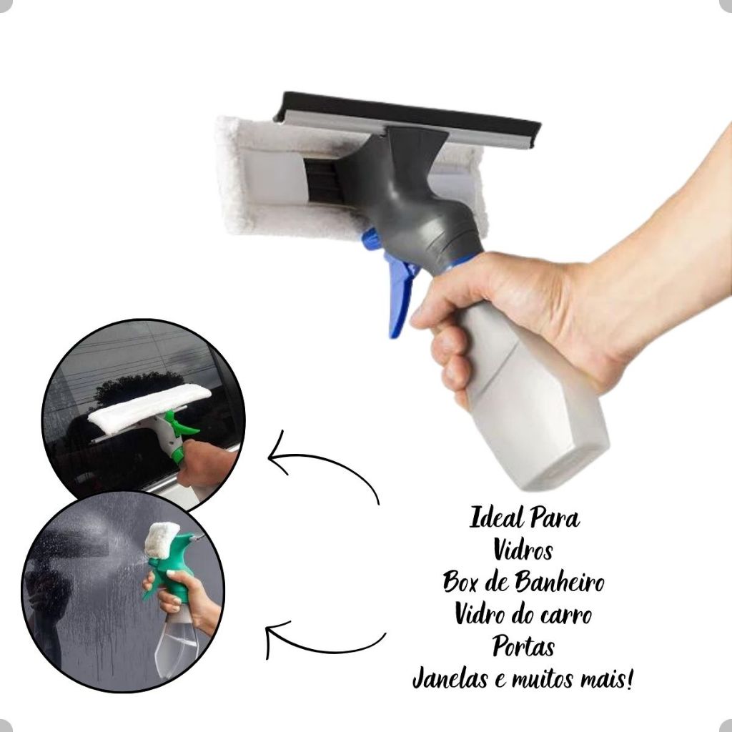 Mop Spray com Reservatório 250ml Vidro Rodo 3 Em 1 Limpeza em Geral Vidro Janela