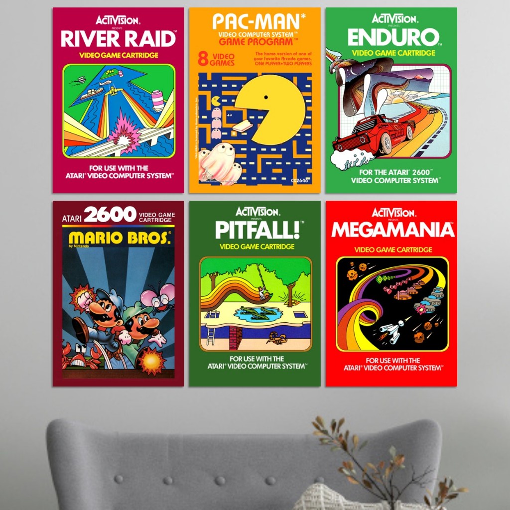 Placas decorativas Atari Games Jogos decoração Enduro River Raid entre outros. A4 20x28